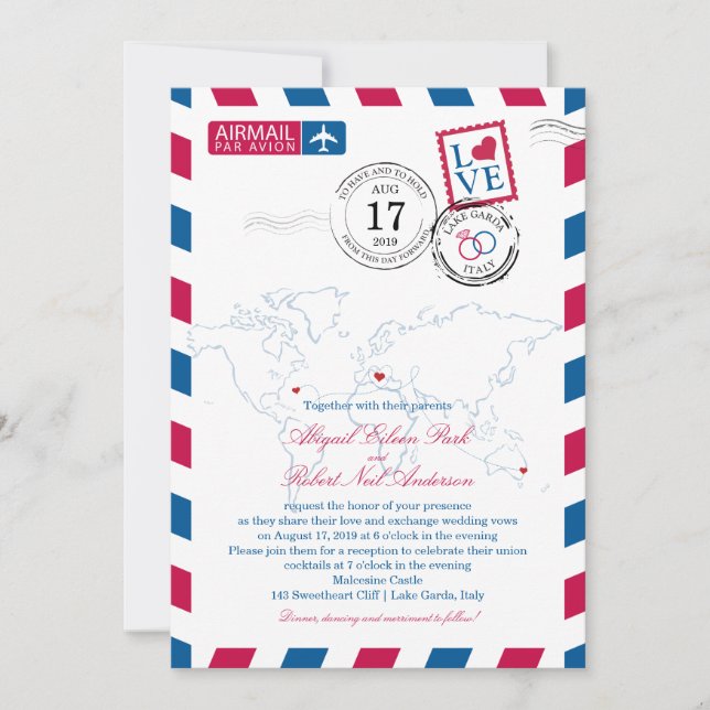 World Locations Italy Wedding Airmail Invitation (Front)