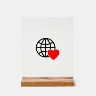 World Love Globe Icon   Heart Earth Summer Design Acrylic Sign