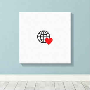 World Love Globe Icon   Heart Earth Summer Design Canvas Print