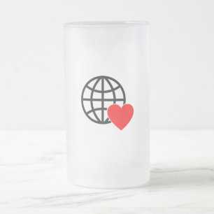 World Love Globe Icon   Heart Earth Summer Design Frosted Glass Beer Mug