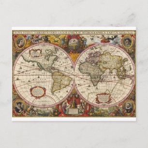 World Map 1630 Postcard