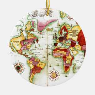 World Map 1675 Ceramic Tree Decoration