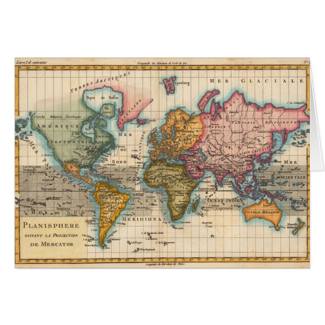 World Map 1700s Antique Continents  (Front Horizontal)