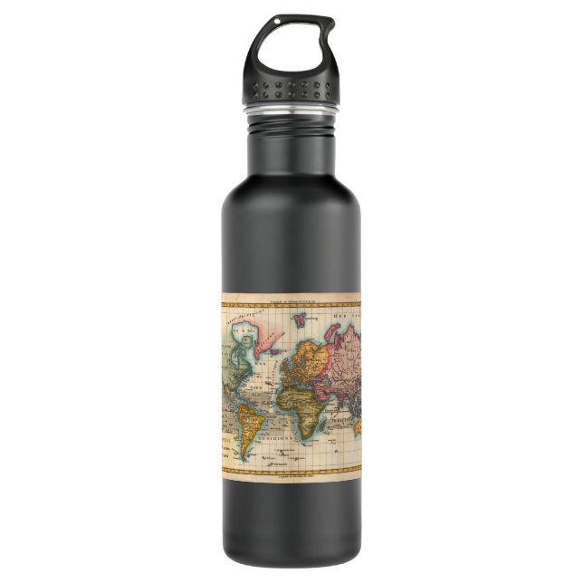 World Map 1700s Antique Continents  710 Ml Water Bottle (Front)