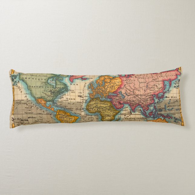 World Map 1700s Antique Continents  Body Cushion (Back)