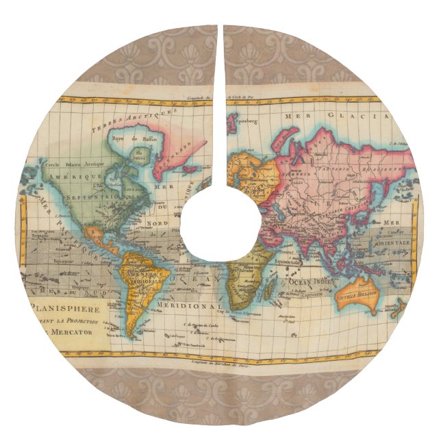 World Map 1700s Antique Continents  Brushed Polyester Tree Skirt (Front)