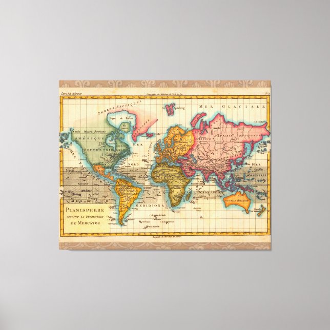 World Map 1700s Antique Continents  Canvas Print (Front)