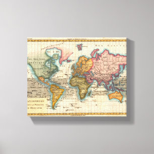 World Map 1700s Antique Continents  Canvas Print