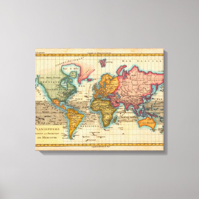 World Map 1700s Antique Continents  Canvas Print (Front)