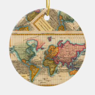 World Map 1700s Antique Continents  Ceramic Tree Decoration