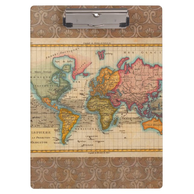 World Map 1700s Antique Continents  Clipboard (Front)