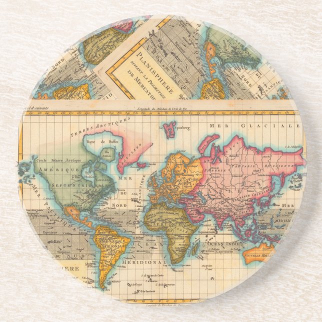 World Map 1700s Antique Continents  Coaster (Front)