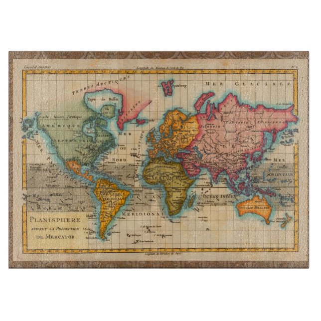 World Map 1700s Antique Continents  Cutting Board (Front)