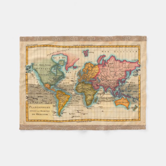 World Map 1700s Antique Continents  Fleece Blanket (Front (Horizontal))