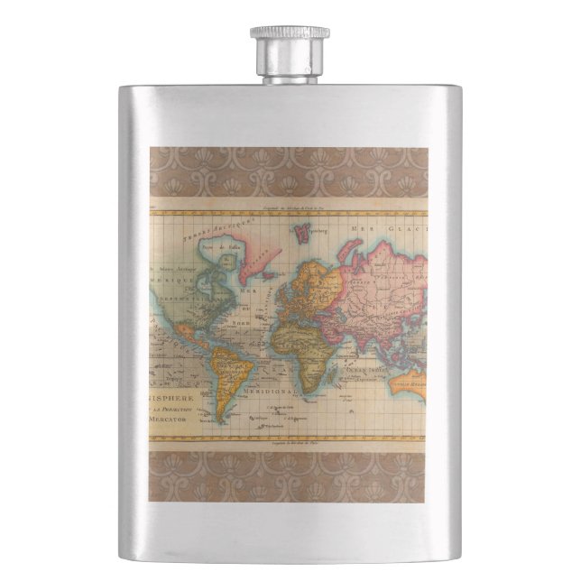 World Map 1700s Antique Continents  Hip Flask (Front)