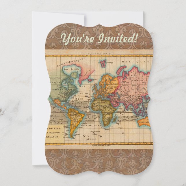 World Map 1700s Antique Continents  Invitation (Front)
