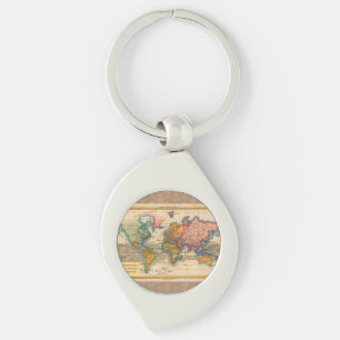 World Map 1700s Antique Continents  Key Ring