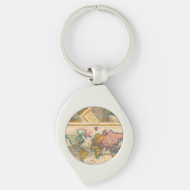 World Map 1700s Antique Continents  Key Ring (Front)