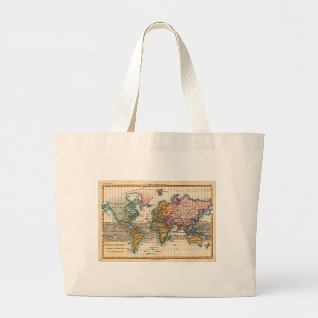 World Map 1700s Antique Continents  Large Tote Bag (Front)