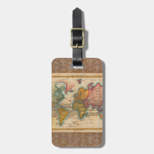 World Map 1700s Antique Continents Luggage Tag
