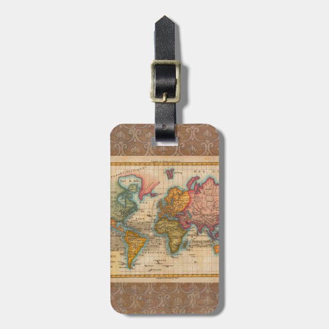 World Map 1700s Antique Continents  Luggage Tag (Front Vertical)