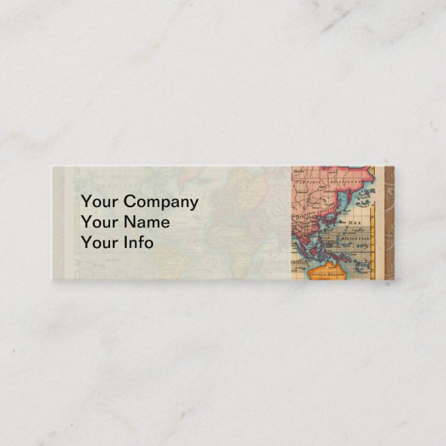World Map 1700s Antique Continents  Mini Business Card (Front)