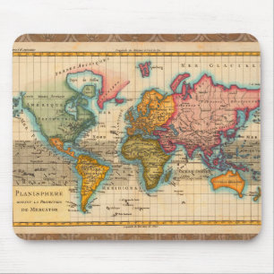 World Map 1700s Antique Continents Mouse Mat