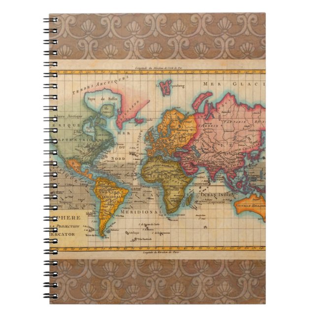 World Map 1700s Antique Continents  Notebook (Front)