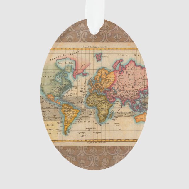 World Map 1700s Antique Continents  Ornament (Back)