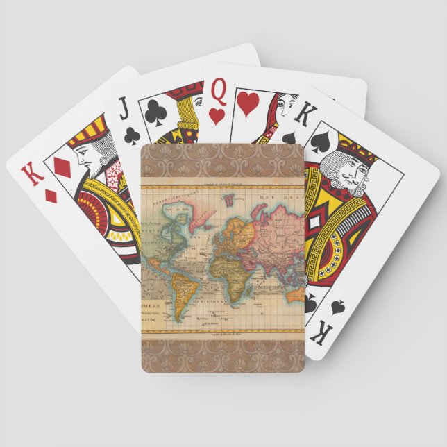 World Map 1700s Antique Continents  Playing Cards (Back)