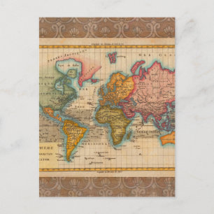 World Map 1700s Antique Continents Postcard