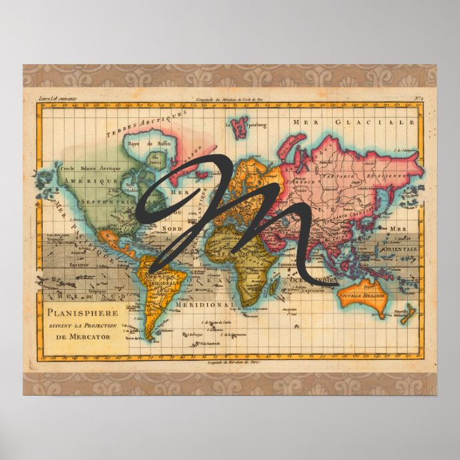 World Map 1700s Antique Continents  Poster (Front)