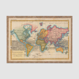 World Map 1700s Antique Continents  Tissue Paper