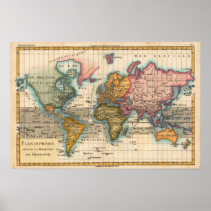 World Map 1700s Antique Poster