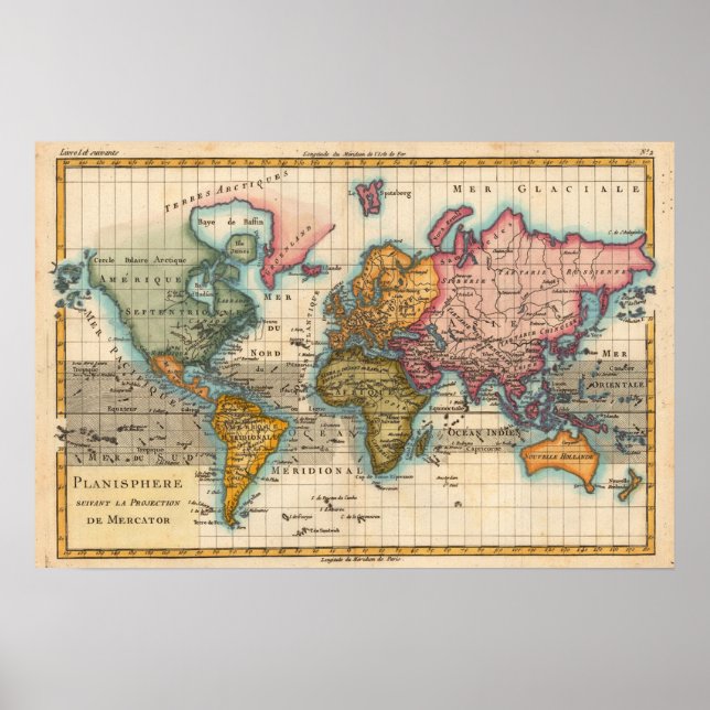 World Map 1700s Antique  Poster (Front)
