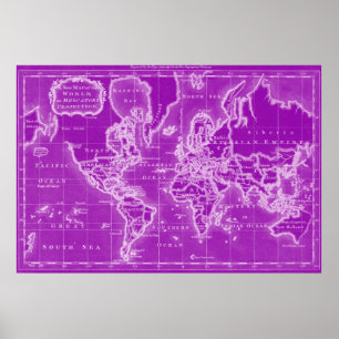 World Map (1766) Purple & White Poster