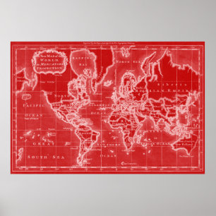 World Map (1766) Red & White Poster