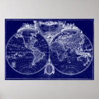 World Map (1775) Blue & White