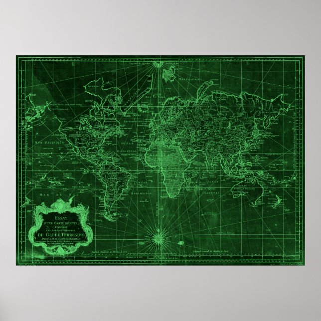 World Map (1778) Dark Green & Light Green Poster (Front)