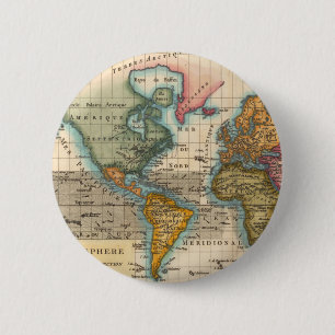 World Map 1780 Bonne Antique Planisphere 6 Cm Round Badge