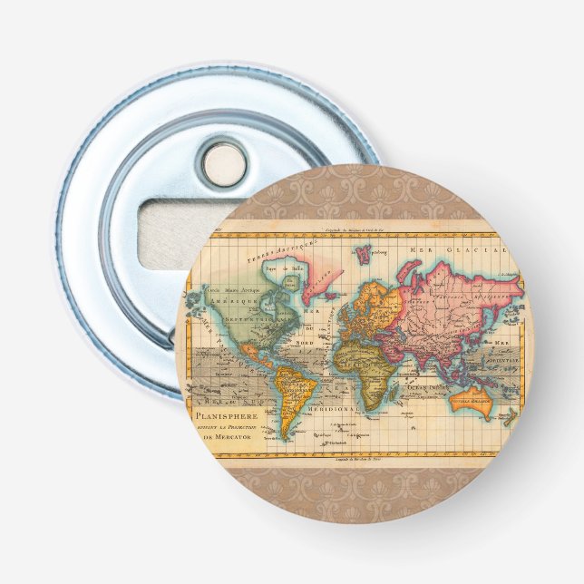 World Map 1780 Bonne Antique Planisphere  Bottle Opener (Front)