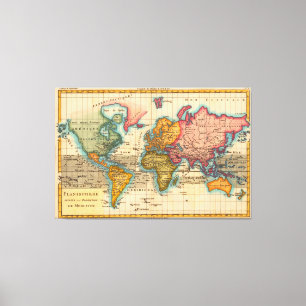 World Map 1780 Bonne Antique Planisphere Canvas Print