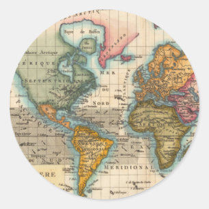 World Map 1780 Bonne Antique Planisphere Classic Round Sticker