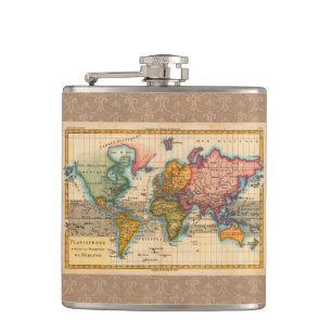 World Map 1780 Bonne Antique Planisphere  Hip Flask