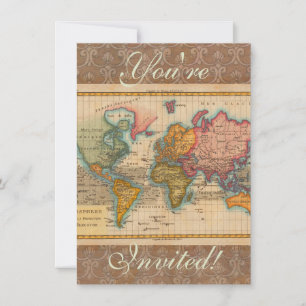 World Map 1780 Bonne Antique Planisphere Invitation