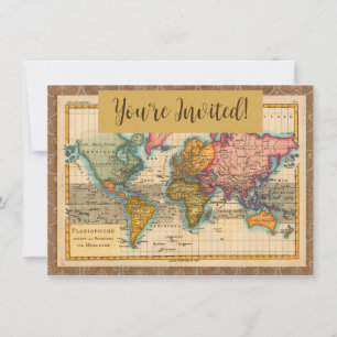 World Map 1780 Bonne Antique Planisphere Invitation