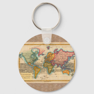 World Map 1780 Bonne Antique Planisphere Key Ring
