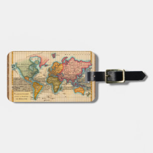 World Map 1780 Bonne Antique Planisphere Luggage Tag