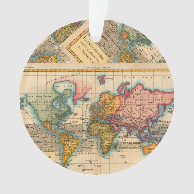 World Map 1780 Bonne Antique Planisphere  Ornament (Front)