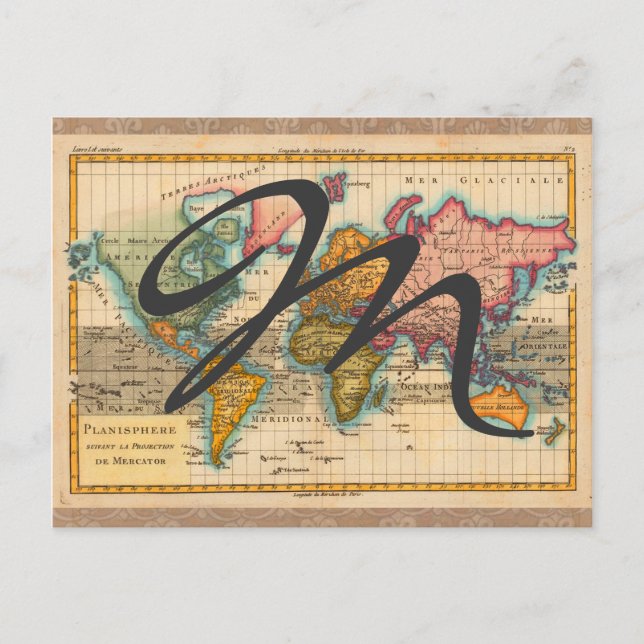 World Map 1780 Bonne Antique Planisphere  Postcard (Front)
